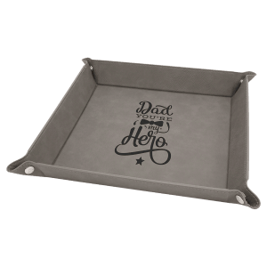 Gray with Black Engraving Laserable Leatherette Snap Up Tray with Snaps - Laser Engraved Leatherette