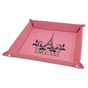 Pink with Black Engraving Laserable Leatherette Snap Up Tray with Snaps - Laser Engraved Leatherette