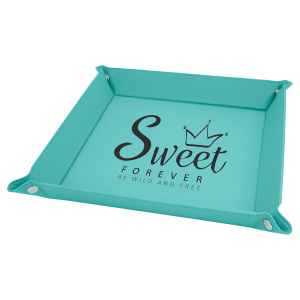 Teal with Black Engraving Laserable Leatherette Snap Up Tray with Snaps - Laser Engraved Leatherette