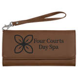 Dark Brown with Black Engraving Wallet with Strap - Laser Engraved Leatherette