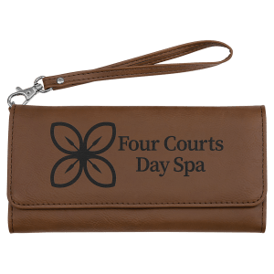 Dark Brown with Black Engraving Wallet with Strap - Laser Engraved Leatherette