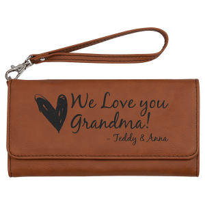 Rawhide with Black Engraving Wallet with Strap - Laser Engraved Leatherette