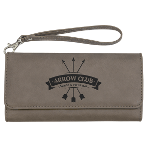Gray with Black Engraving Wallet with Strap - Laser Engraved Leatherette