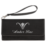 Black with Silver Engraving Wallet with Strap - Laser Engraved Leatherette