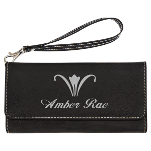 Black with Silver Engraving Wallet with Strap - Laser Engraved Leatherette