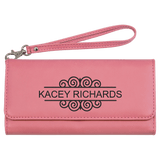 Pink with Black Engraving Wallet with Strap - Laser Engraved Leatherette