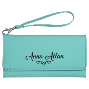 Teal with Black Engraving Wallet with Strap - Laser Engraved Leatherette