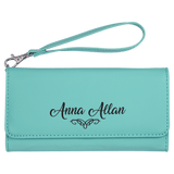 Teal with Black Engraving Wallet with Strap - Laser Engraved Leatherette