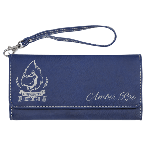 Blue with Silver Engraving Wallet with Strap - Laser Engraved Leatherette