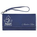 Blue with Silver Engraving Wallet with Strap - Laser Engraved Leatherette
