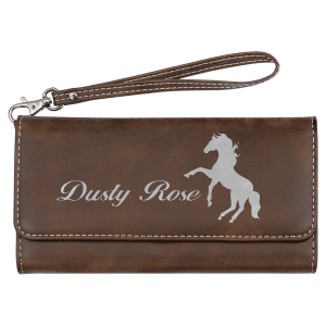 Rustic with Silver Engraving Wallet with Strap - Laser Engraved Leatherette