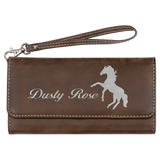Rustic with Silver Engraving Wallet with Strap - Laser Engraved Leatherette