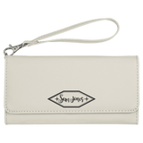 White with Black Engraving Wallet with Strap - Laser Engraved Leatherette
