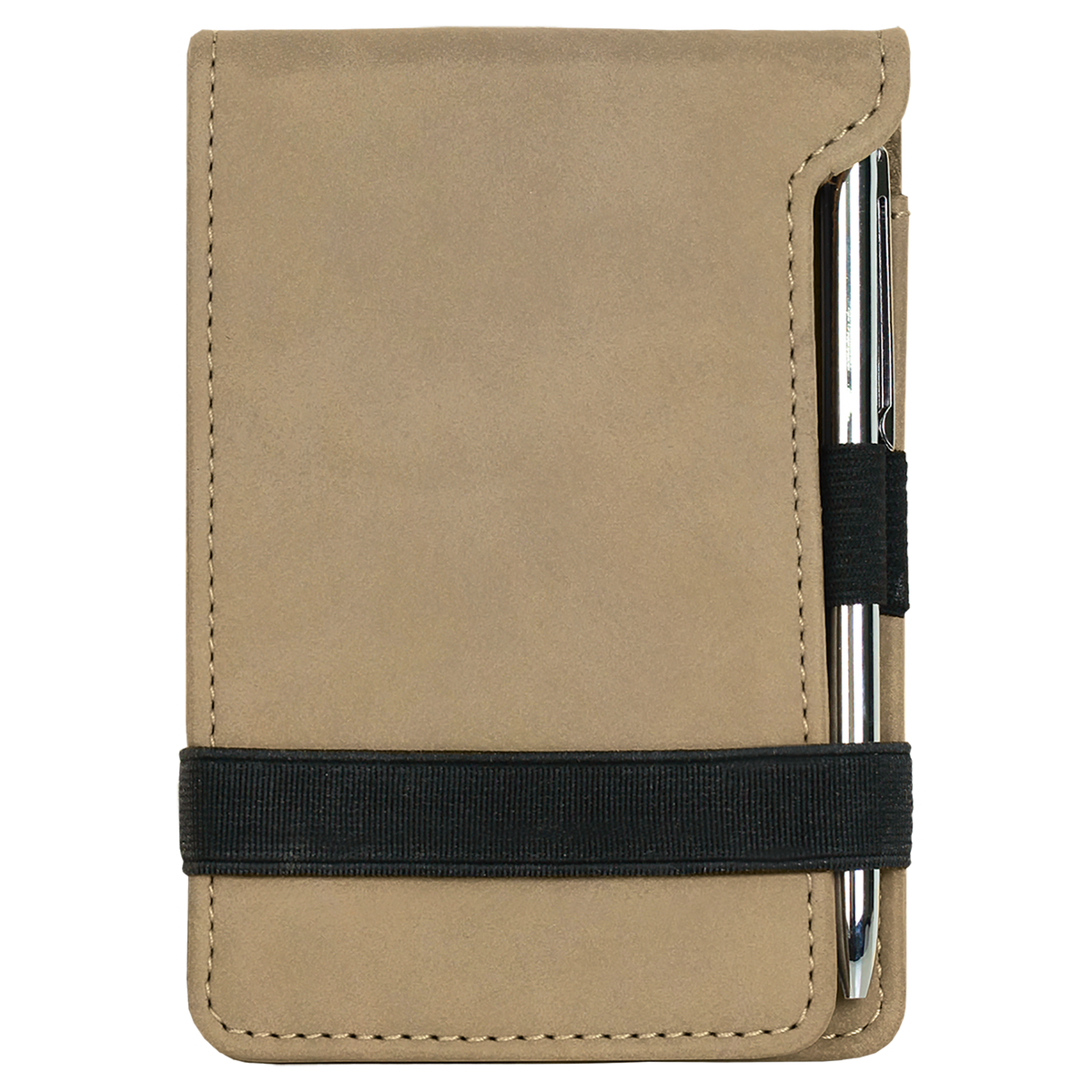 Light Brown with Black Engraving Mini Notepad with Pen - Laser Engraved Leatherette