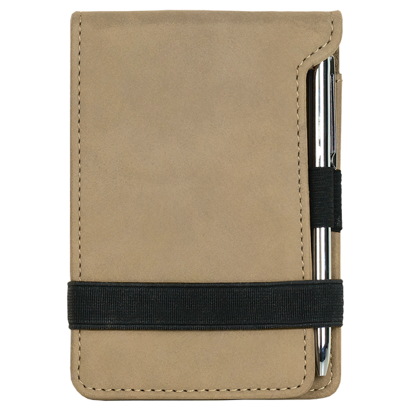 Light Brown with Black Engraving Mini Notepad with Pen - Laser Engraved Leatherette