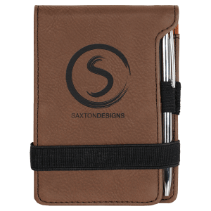 Dark Brown with Black Engraving Mini Notepad with Pen - Laser Engraved Leatherette