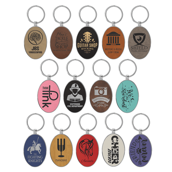 Metal Oval Keychain - Leatherette