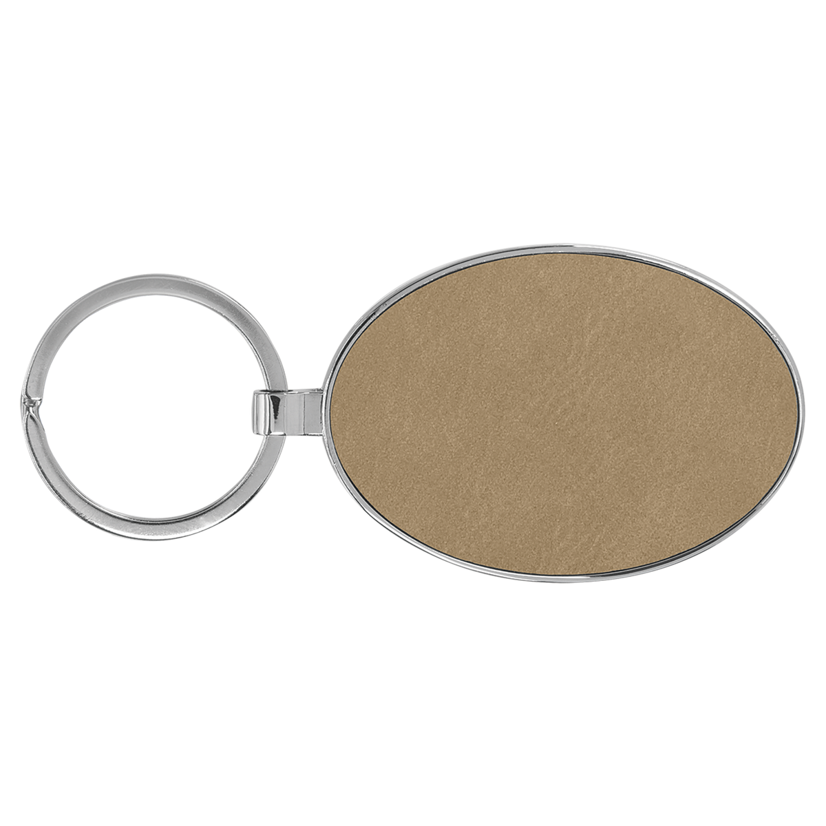 Light Brown with Black Engraving Metal Oval Keychain - Laser Engraved Leatherette