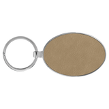 Light Brown with Black Engraving Metal Oval Keychain - Laser Engraved Leatherette