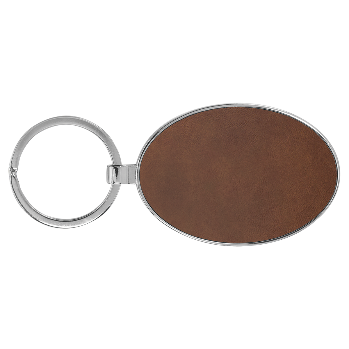 Dark Brown with Black Engraving Metal Oval Keychain - Laser Engraved Leatherette