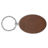 Dark Brown with Black Engraving Metal Oval Keychain - Laser Engraved Leatherette
