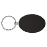 Black with Gold Engraving Metal Oval Keychain - Laser Engraved Leatherette