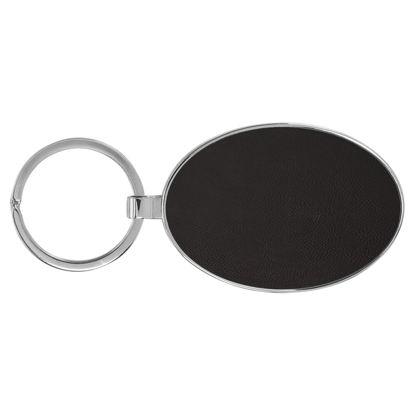 Black with Gold Engraving Metal Oval Keychain - Laser Engraved Leatherette