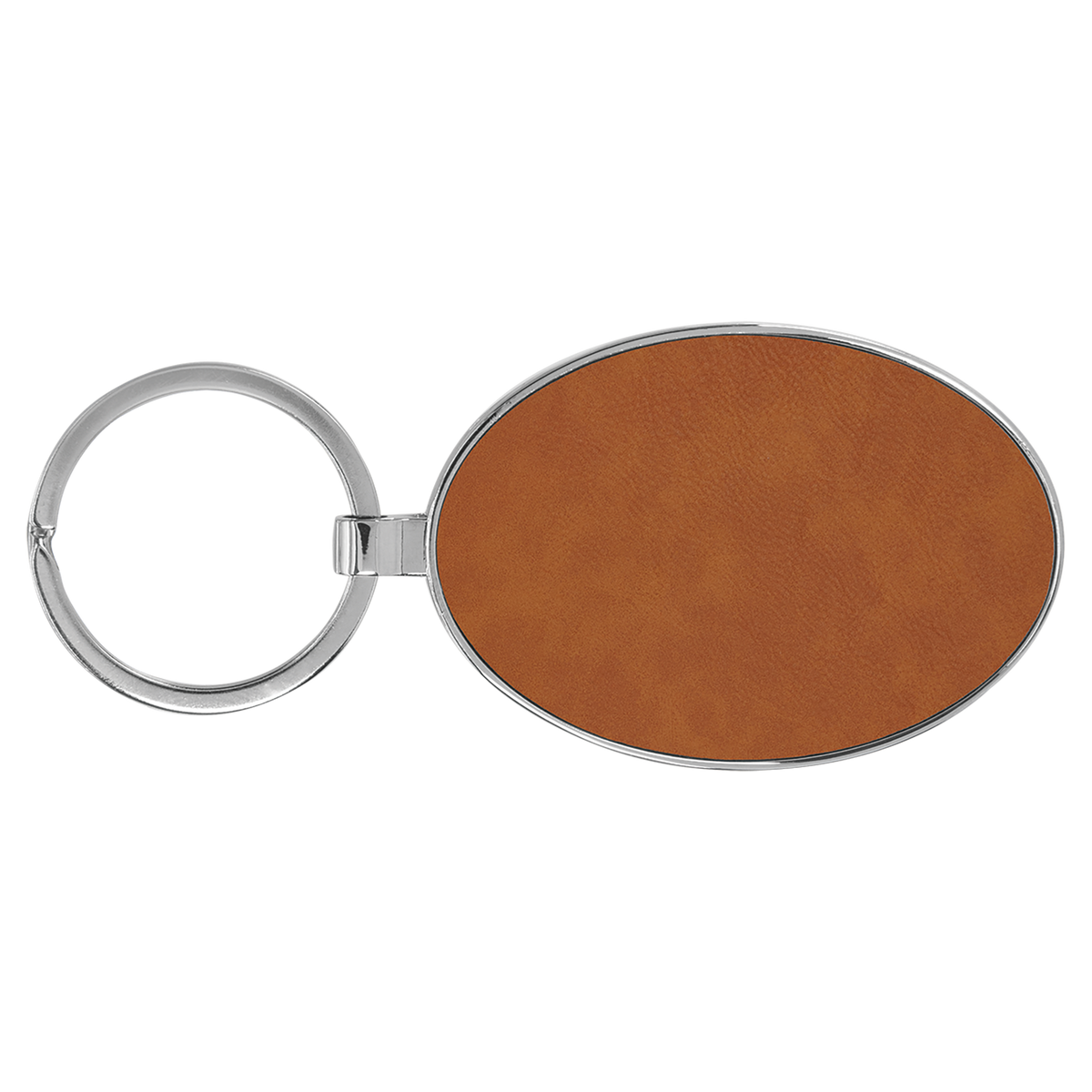 Rawhide with Black Engraving Metal Oval Keychain - Laser Engraved Leatherette