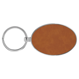 Rawhide with Black Engraving Metal Oval Keychain - Laser Engraved Leatherette