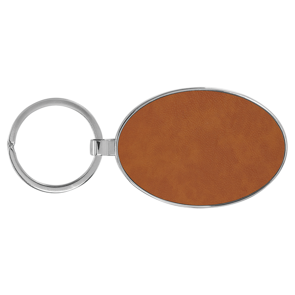 Rawhide with Black Engraving Metal Oval Keychain - Laser Engraved Leatherette