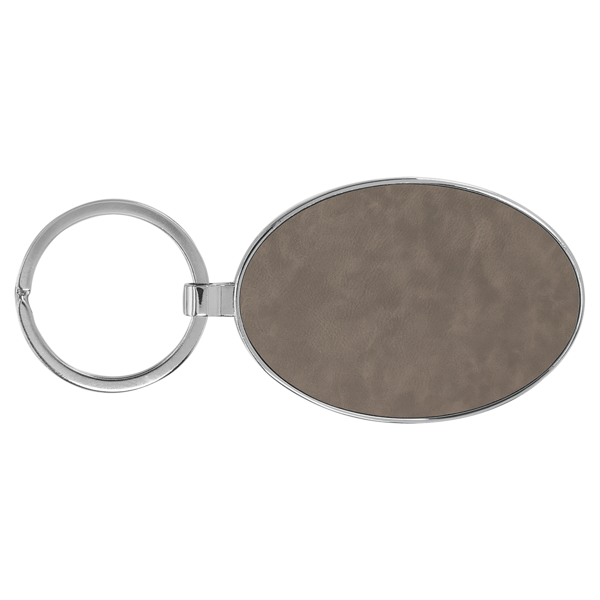 Gray with Black Engraving Metal Oval Keychain - Laser Engraved Leatherette