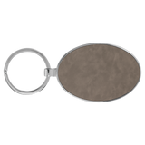 Gray with Black Engraving Metal Oval Keychain - Laser Engraved Leatherette