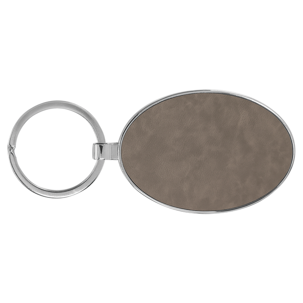 Gray with Black Engraving Metal Oval Keychain - Laser Engraved Leatherette