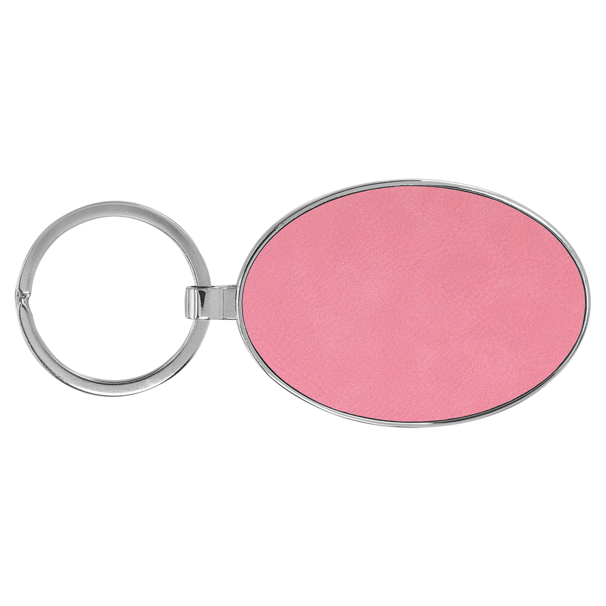 Pink with Black Engraving Metal Oval Keychain - Laser Engraved Leatherette