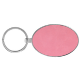 Pink with Black Engraving Metal Oval Keychain - Laser Engraved Leatherette