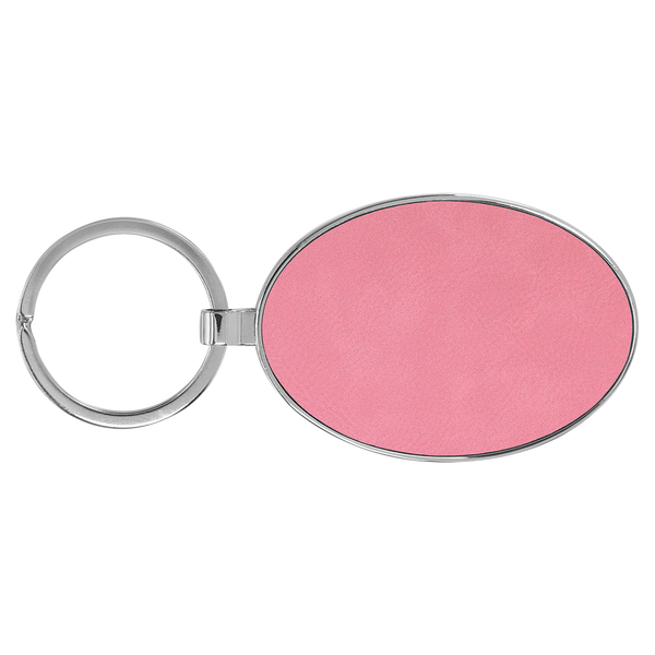 Pink with Black Engraving Metal Oval Keychain - Laser Engraved Leatherette