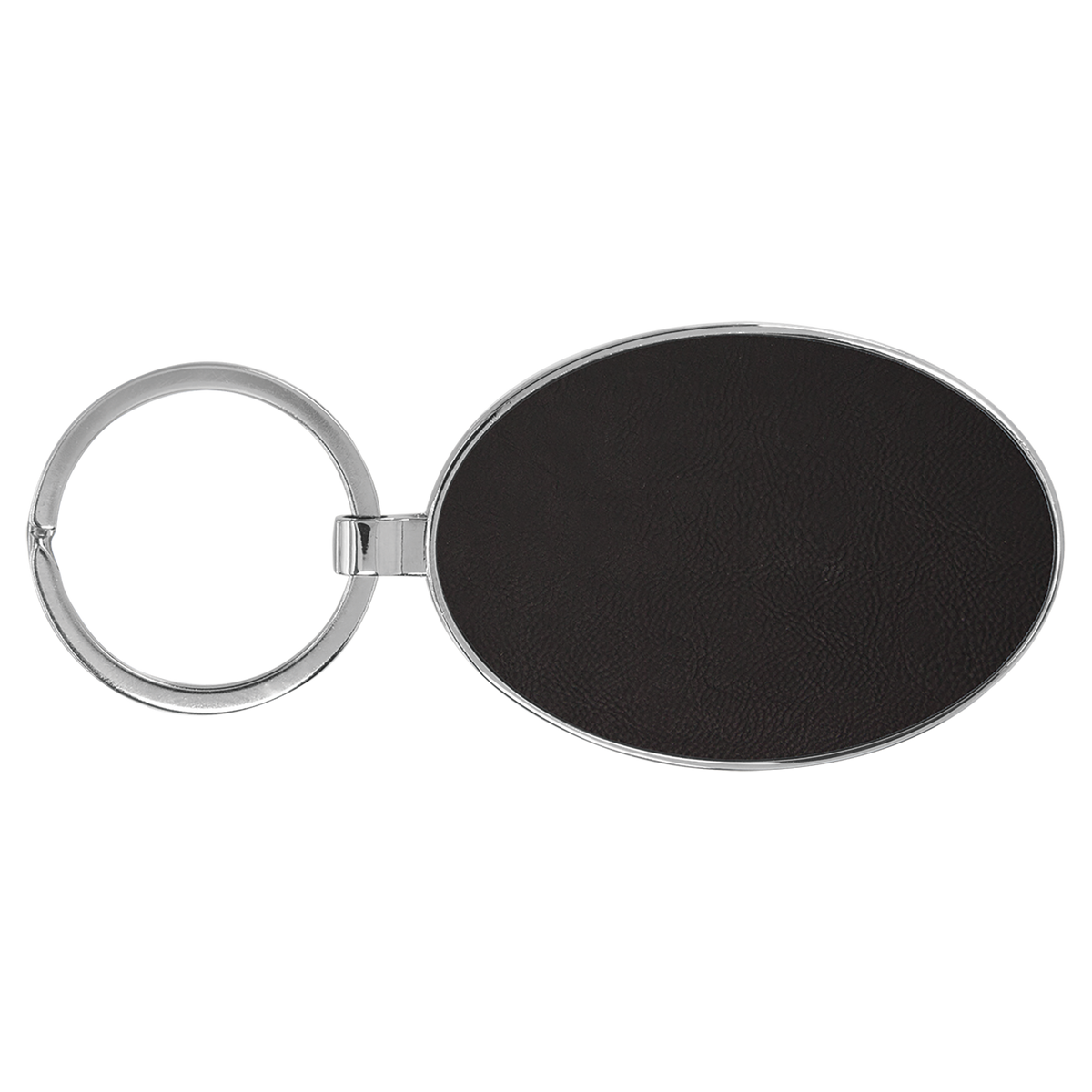 Black with Silver Engraving Metal Oval Keychain - Laser Engraved Leatherette