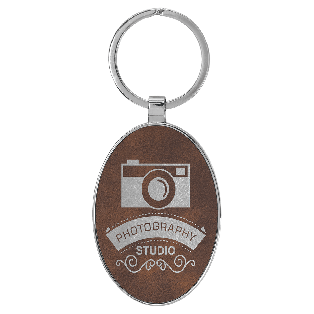 Metal Oval Keychain - Leatherette