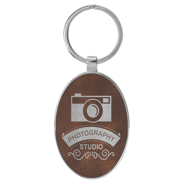 Metal Oval Keychain - Leatherette
