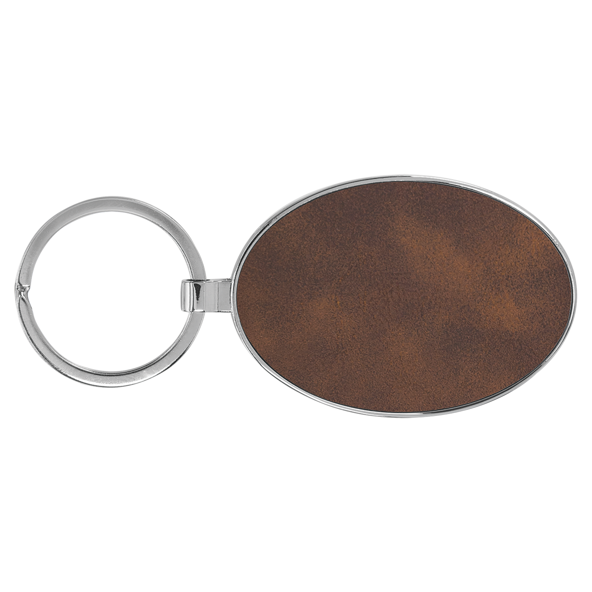 Rustic with Silver Engraving Metal Oval Keychain - Laser Engraved Leatherette