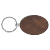 Rustic with Silver Engraving Metal Oval Keychain - Laser Engraved Leatherette