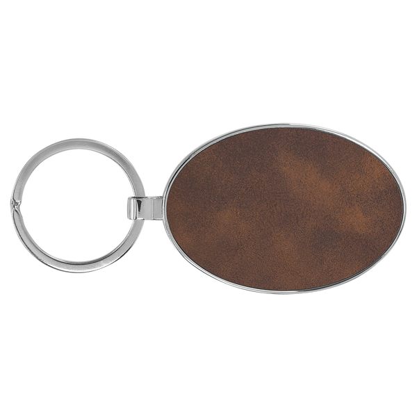 Rustic with Silver Engraving Metal Oval Keychain - Laser Engraved Leatherette