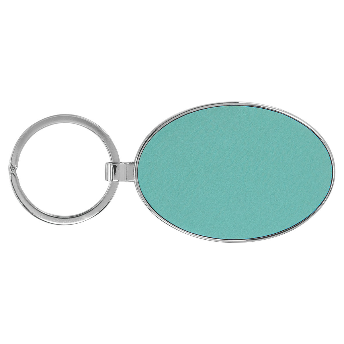 Teal with Black Engraving Metal Oval Keychain - Laser Engraved Leatherette
