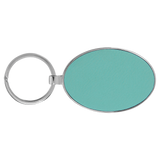 Teal with Black Engraving Metal Oval Keychain - Laser Engraved Leatherette