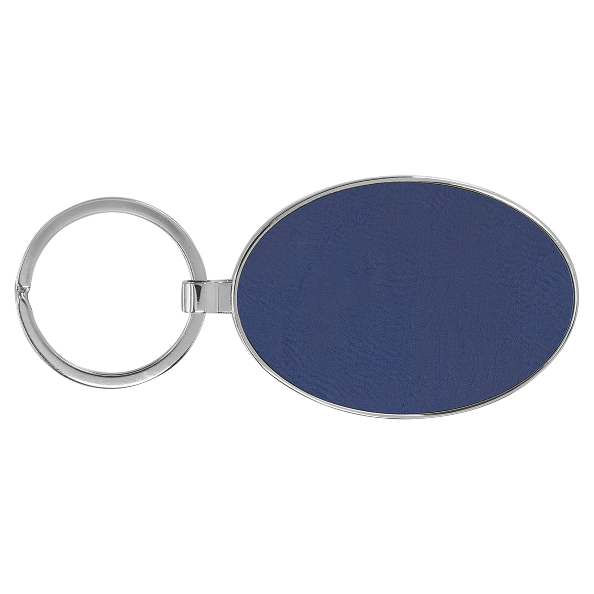 Blue with Silver Engraving Metal Oval Keychain - Laser Engraved Leatherette