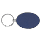Blue with Silver Engraving Metal Oval Keychain - Laser Engraved Leatherette
