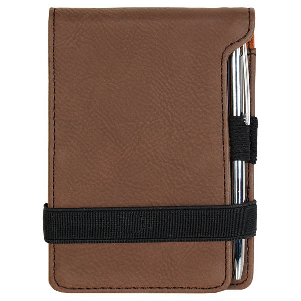 Dark Brown with Black Engraving Mini Notepad with Pen - Laser Engraved Leatherette
