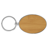 Bamboo with Black Engraving Metal Oval Keychain - Laser Engraved Leatherette