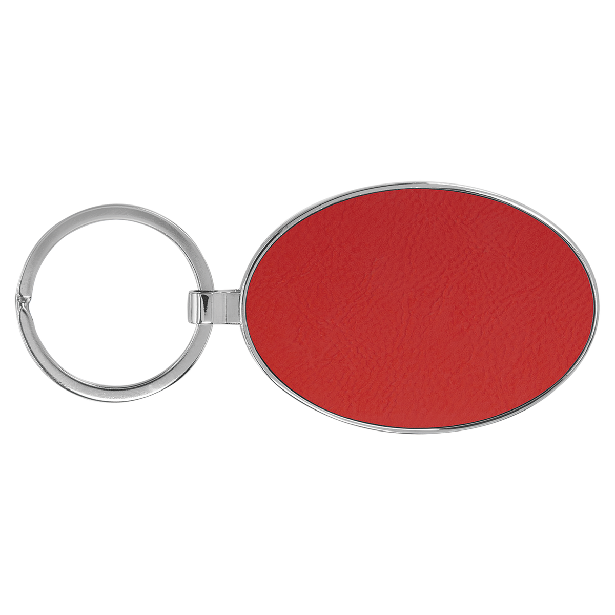 Red with Black Engraving Metal Oval Keychain - Laser Engraved Leatherette