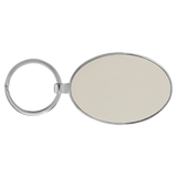 White with Black Engraving Metal Oval Keychain - Laser Engraved Leatherette